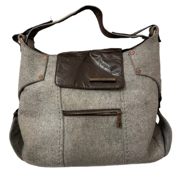 MATT &NAT grey wool blend shoulder bag satchel - Picture 1 of 10